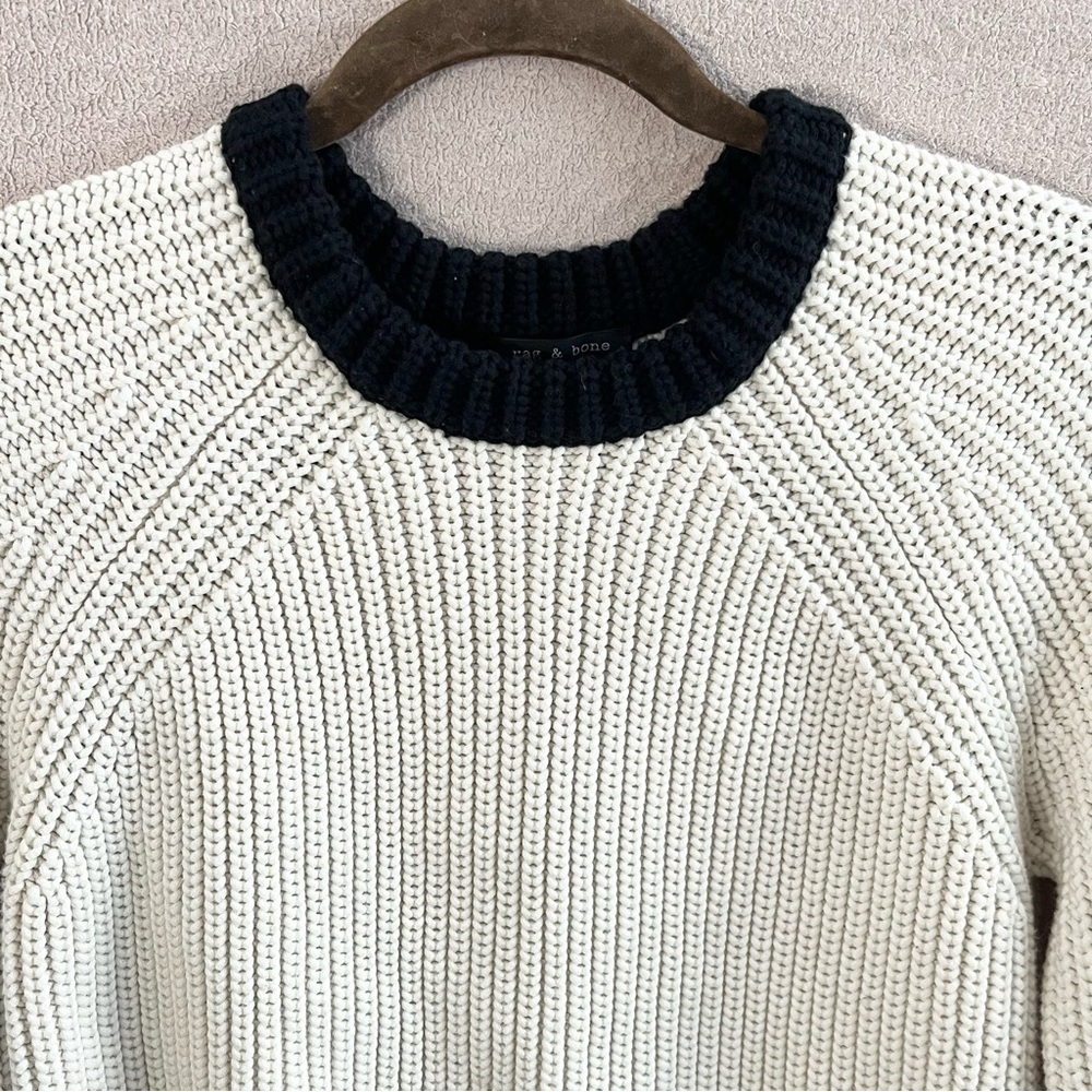 Rag & Bone Chunky Knit Greer Pullover Sweater Women’s M Ivory/Black Stripe Crew - Picture 3 of 13